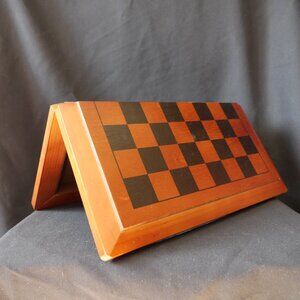 Foldable Wooden Chess and Checkers Board (without chess or checker pieces)